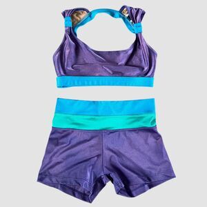 Oxygen Dance Set Purple Teal Metallic 2 Piece Set Top Size L Adjustable Top
